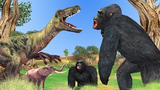Giant Dinosaurs Fight with Giant Gorilla