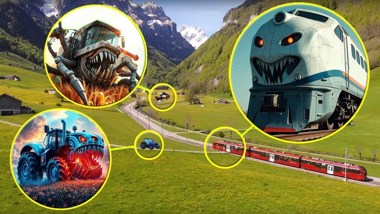 НАШ ДРОН НАШЁЛ ПОЕЗДА, КОМБАЙНЫ И АВТОБУСЫ ПОЖИРАТЕЛИ! Train Eater. Страшилки с машинами.