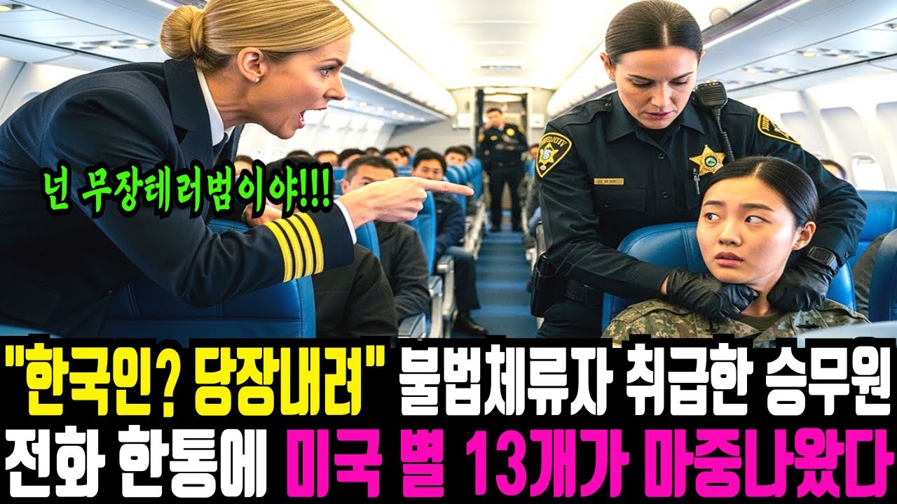 일등석 여군 장교를 불법체류자 취급한 미국 항공 승무원, 착륙 하자마자 미국 별 13개가 마중 나와 항공사를 초토화시켰습니다.