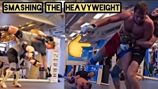 Khamzat Chimaev smashing heavy weight sparring partners