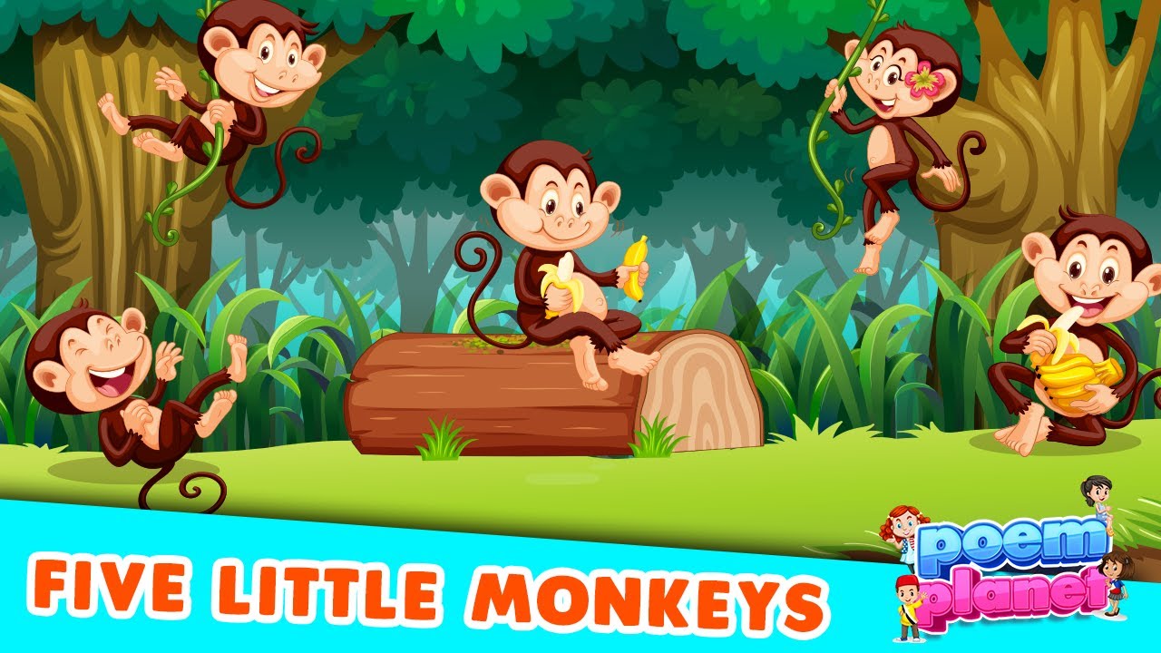 Five Little Monkeys Jumping On The Bed | Preschool Learning | Poem Planet
