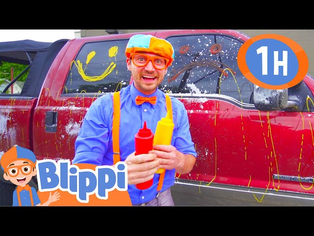 Learn to Wash Toy Trucks with Blippi! | 1 HOUR BEST OF BLIPPI | Blippi Toys - Educational Videos class=