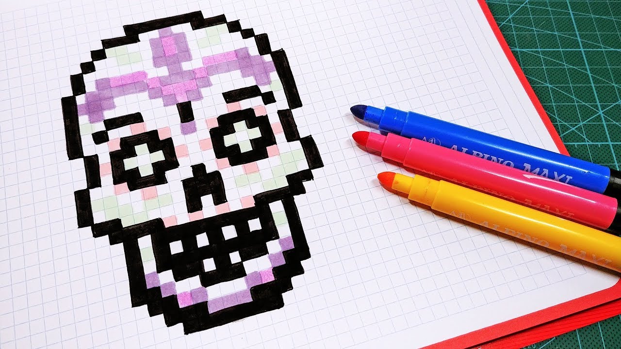 Halloween Pixel Art - How To Draw Sugar Skull #pixelart - YouTube