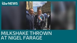 A milkshake is thrown at Nigel Farage in Newcastle city centre | ITV News