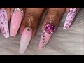 Pink & White w/ Chunky Bling Acrylic Nails