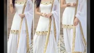 Trendy white suit design with golden work.Golden lase work /golden embroidery on white suits screenshot 4