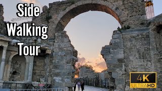 SIDE ANTALYA, Turkey 2024 April- Walking Tour of Side Old Town at sunset [4K]