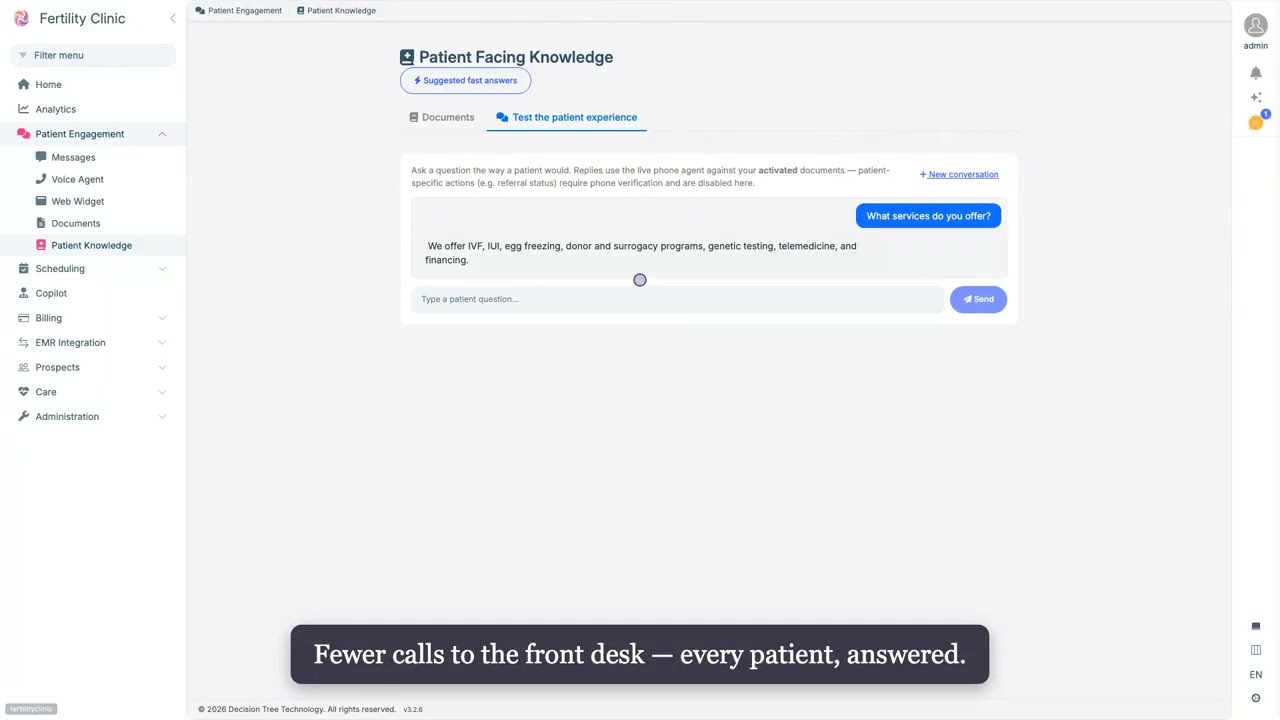 Eva answers your patients, grounded in your clinic's knowledge