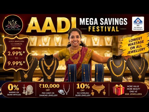 Aadi Mega Sale VA Just 2.99% Onwards 2 Savaran Kasu Necklace & Haram Designs NSK Thangamaligai