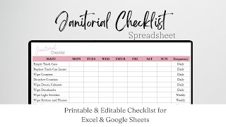Janitorial Checklist Google Sheets, Office Cleaning Checklist, Commercial Cleaning Checklist