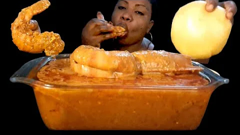 African food mukbang  Palm-nut soup and Starch fufu mukbang