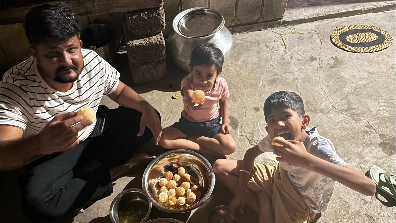 Gaon me first time 😍 making pani puri😋