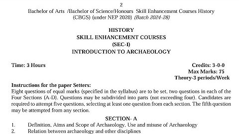 BA / BSc 2nd Semester History Skill Enhancement Course Syllabus 2025 GNDU University