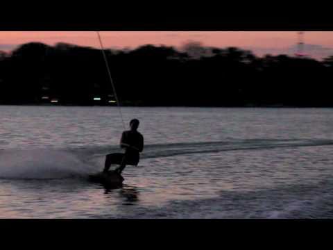 Austin Hair wakeboarding at the dusk