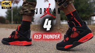 JORDAN 4 RED THUNDER DETAILED REVIEW & ON FEET W/ LACE SWAP!!