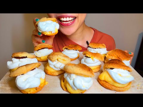 【ASMR/咀嚼音】＜失敗＞クッキーシュー Wクリーム Cookie cream puff Whipped cream & custard cream / eatingsounds / mukbang