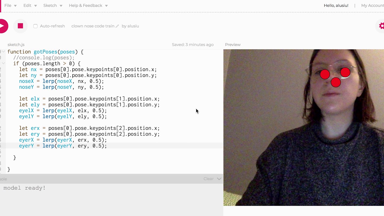 Example from the coding train PoseNet - YouTube