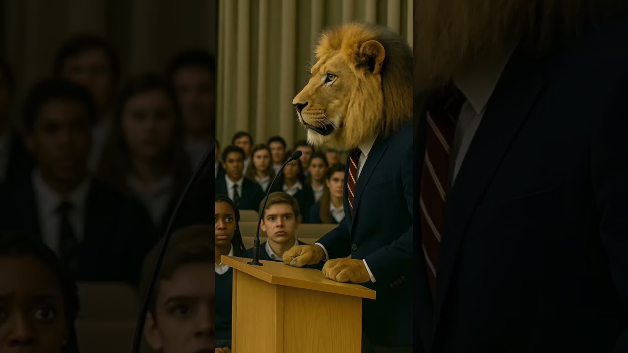 Meet Mr. Lion, our new head of school: commanding  the room. 