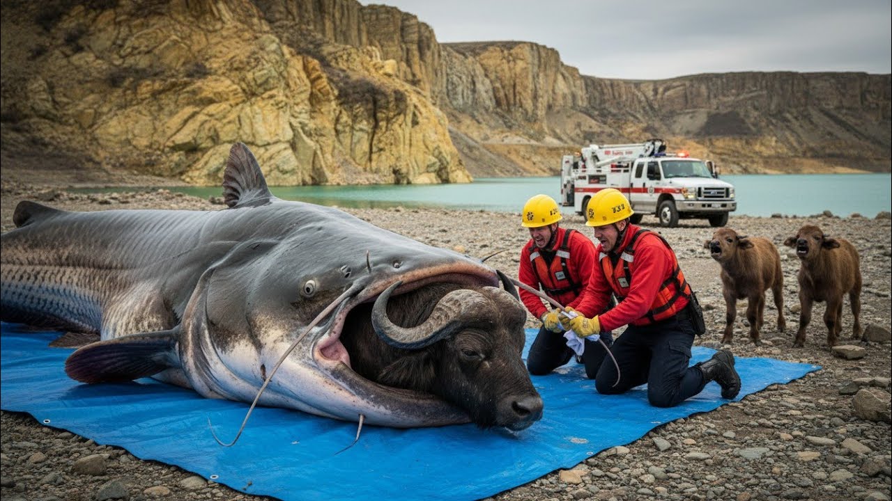 Brave Rescue Team Saves Mother Buffalo from GIANT Catfish Attack 🐃🐟