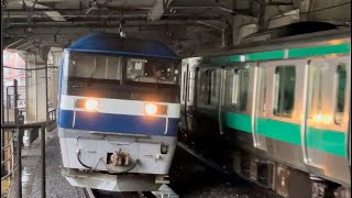 JR貨物EF210形300番台343号機＋空コキ2B（両）が赤羽駅6番線を通過するシーン（臨配8791レ・新A2206・その他）2023.9.8