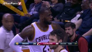 LeBron James Dunks on Paul George Cavs vs Pacers 4-2-17