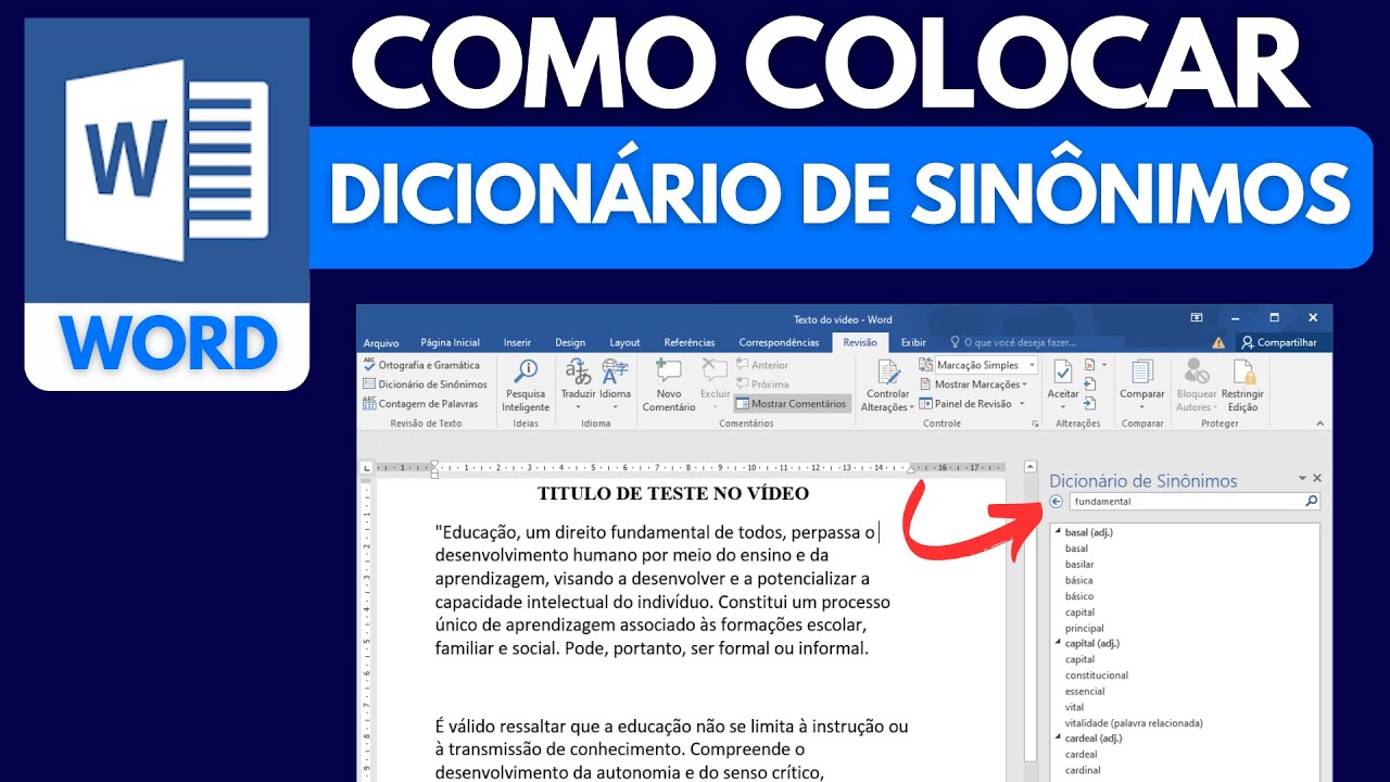 COMO COLOCAR e USAR O DICIONÁRIO de SINÔNIMOS no WORD - TUTORIAL ATUALIZADO  