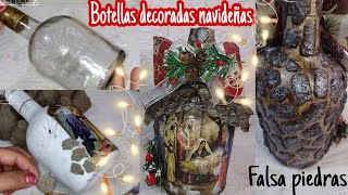 Botellas reciclada y decoradas en forma de casita de navidad 🏡con piedra / botellas navideñas 2021