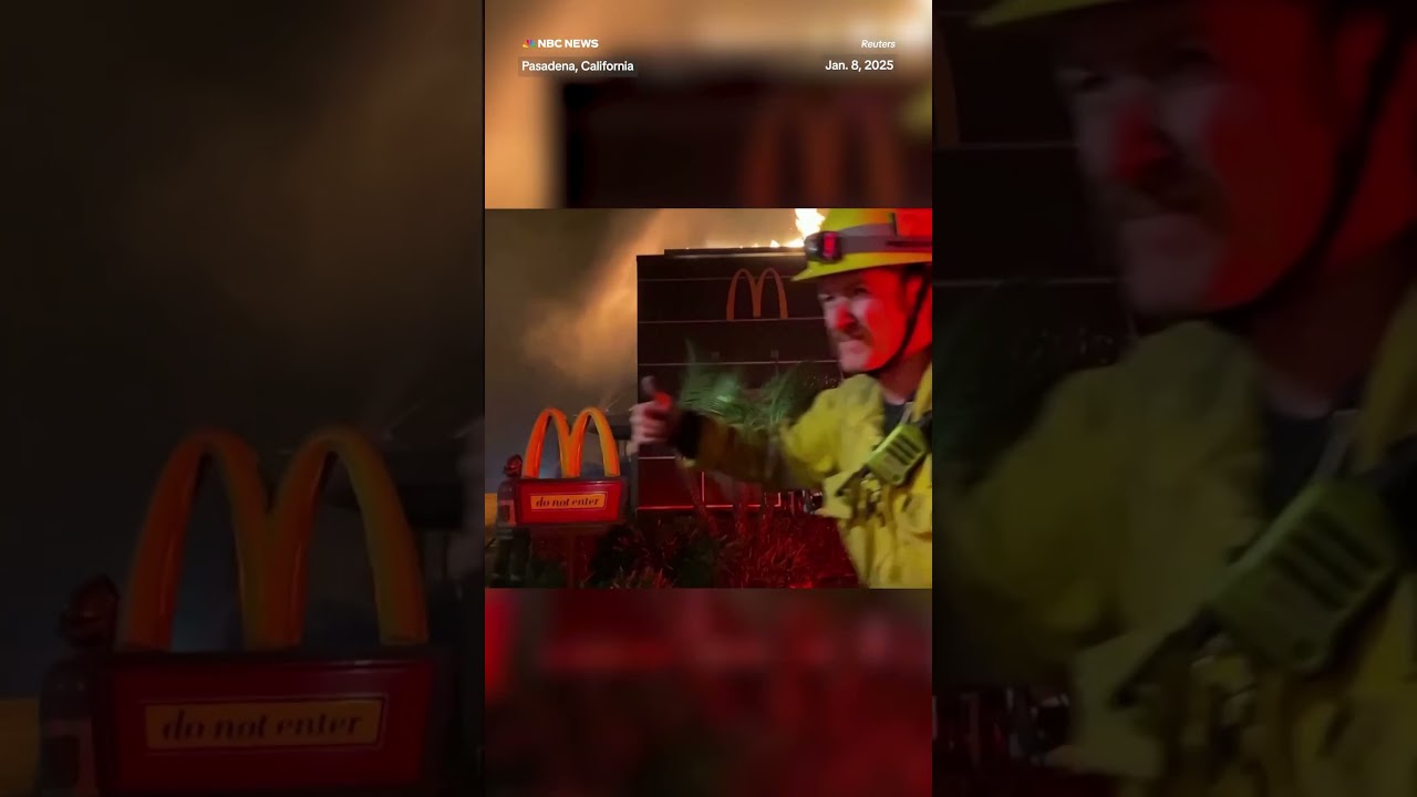 A McDonalds in California was engulfed in flames as wildfires break out in the Los Angeles area. A McDonalds in California was engulfed in flames as wildfires break out in the Los Angeles area.