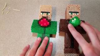 Minecraft Perler Bead 3d Villager, Baby Villager, And Iron Golem Figures