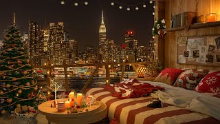 Night Balcony Ambience | 4K Cozy Bedroom in NYC | Jazz Music for Relax and Study