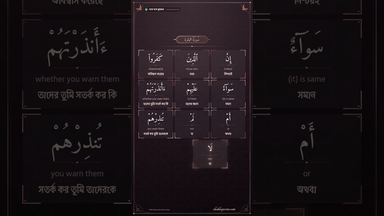 Surah Al-Baqarah Ayah 6 | Word by Word | Arabic, Bangla & English Meanings