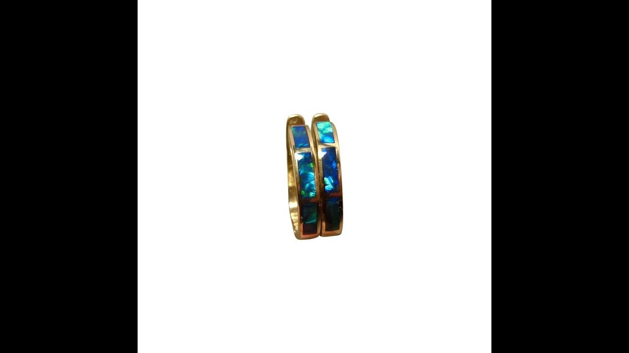 OPAL EARRINGS HUGGIE HOOP 14K YELLOW GOLD | FlashOpal