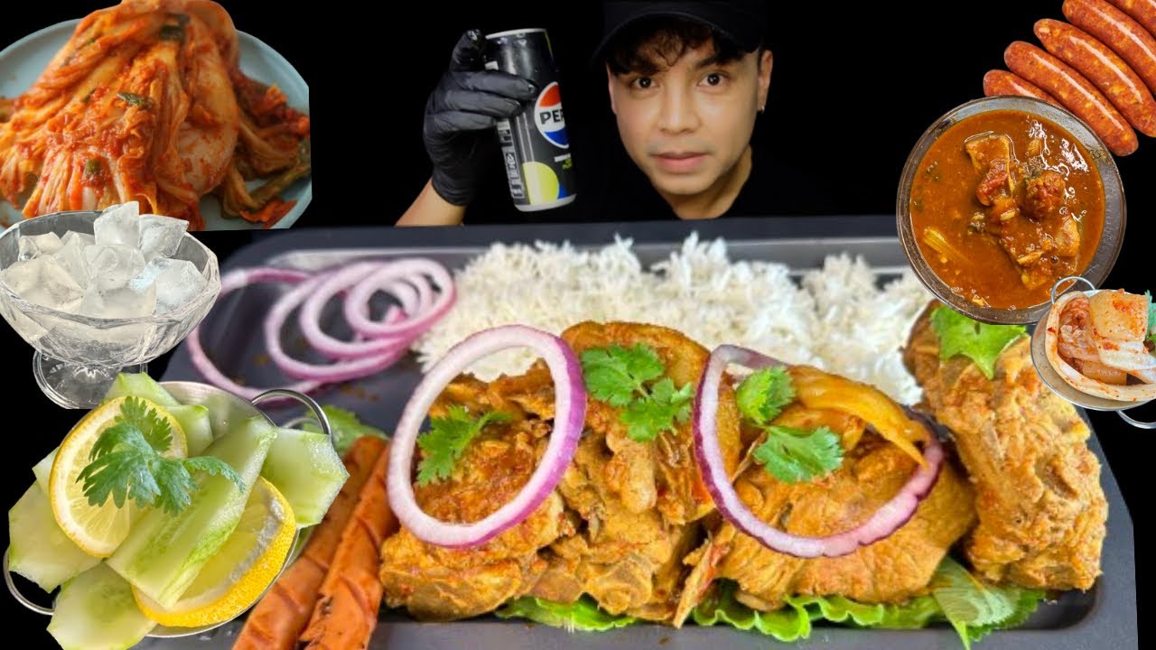 BIG PORK BONE CURRYπ₯π₯WITH RICE,SAUCES,SALAD,PEPSI(KOREAN KHIMCHICHI)π₯π₯π ...