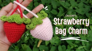 Crochet Strawberry Bag Charm tutorial | DIY Crochet Fruit Keychain