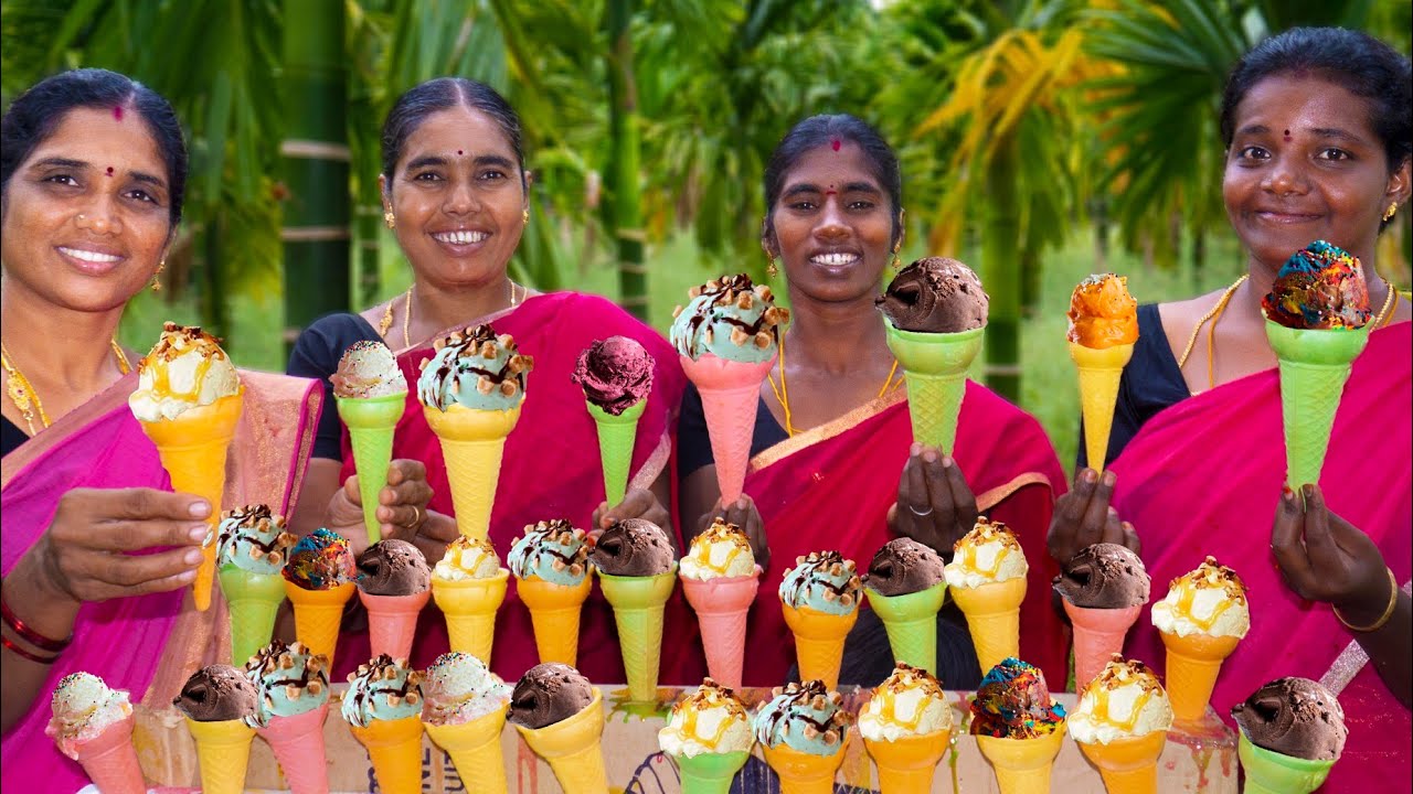 ICE CREAM RECIPE | Bread Ice |Strawberry ,Badham, Pista , Rosemilk | All Flavour Ice Cream Making