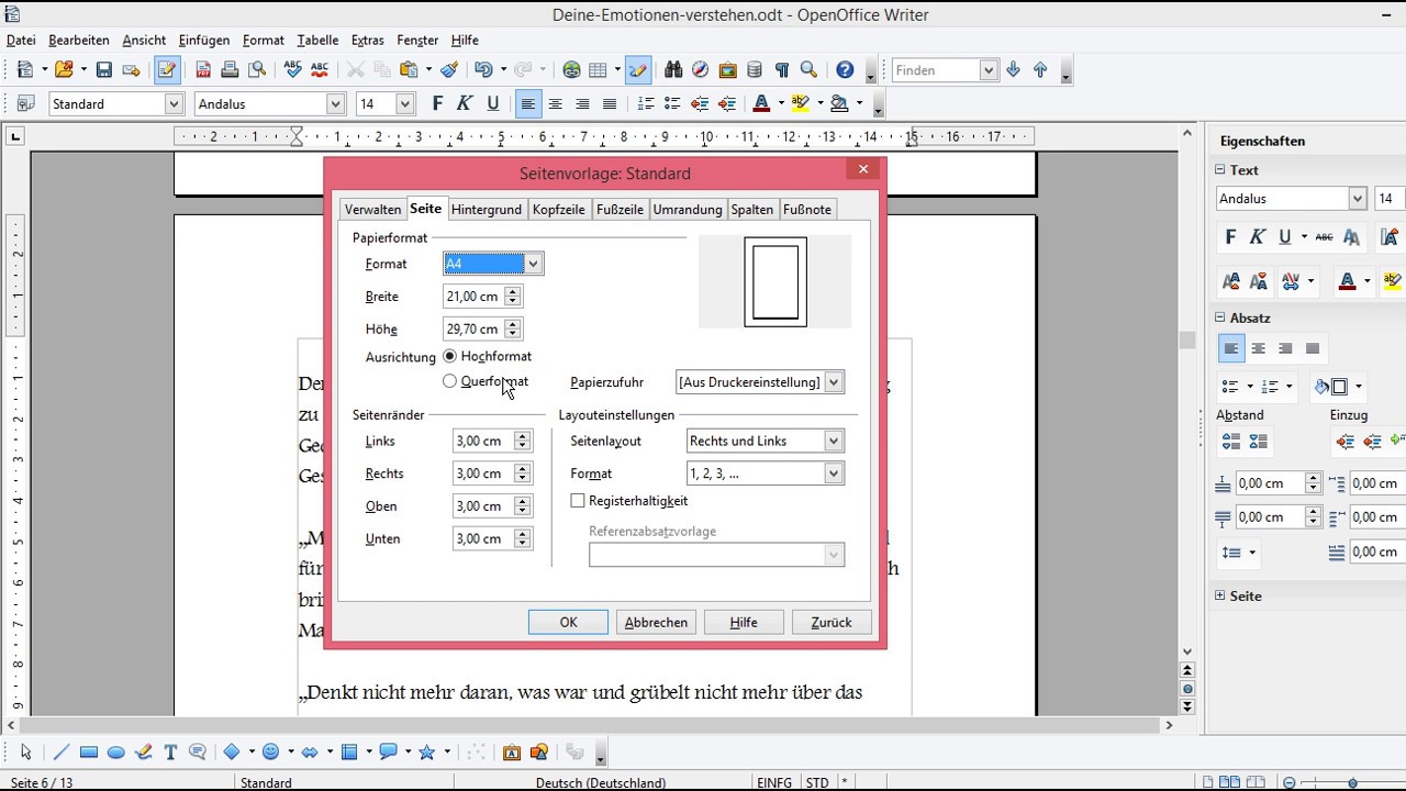 libreoffice writer rand einstellen