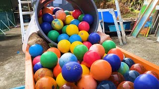 Marble run race ASMR ☆ Straight long course rain gutter + handmade wooden slope & billiard balls