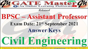 BPSC (Assistant Professor) Civil Engineering Answer Key (Exam Date - 21/09/2021) By GATE Master.