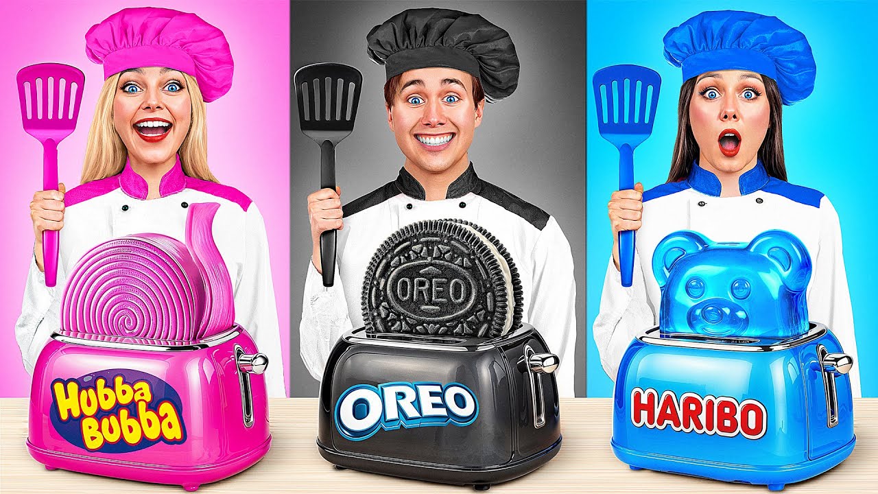 Pink VS Black VS Blue Color Cooking Challenge by Multi DO - YouTube