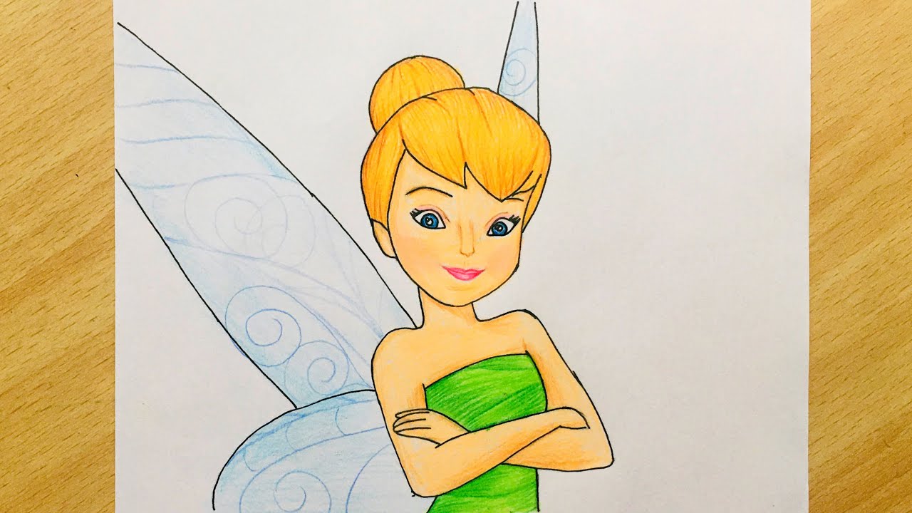 Tinkerbell Drawing Easy Step by Step  Colored Pencil Sketch  YouTube