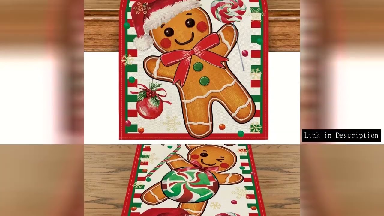 Gingerbread Candy Cane Christmas Table Runner Seasonal Winter Kitchen Dining Table Room Funky Home D