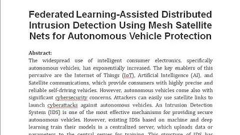 Federated Learning Assisted Distributed Intrusion Detection Using Mesh Satellite Nets for Autonomous
