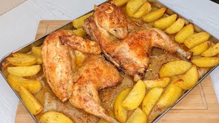 Recipe for whole chicken with potatoes in oven . Delicious dinner!