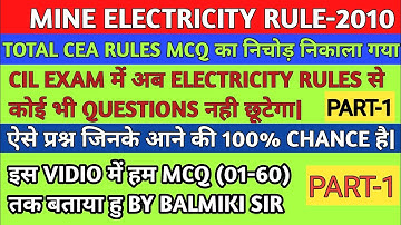 Mining Exam Special,CEA Mine electricity rules-2010(1-60) MCQ With Explanation In Hindi,FAMC|2023|BK