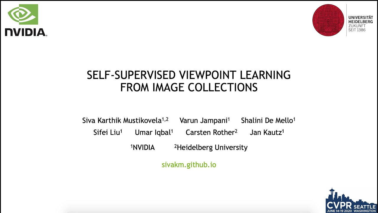 Self-Supervised Viewpoint Learning From Image Collections, CVPR 2020 ...