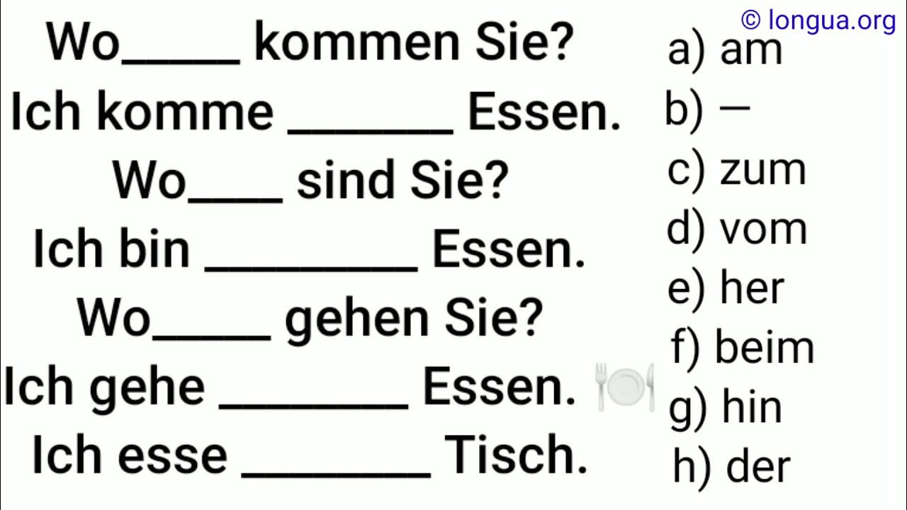 wo woher wohin, beim Essen, zum Essen, vom Essen, am Tisch sitzen, Dativ oder Akkusativ