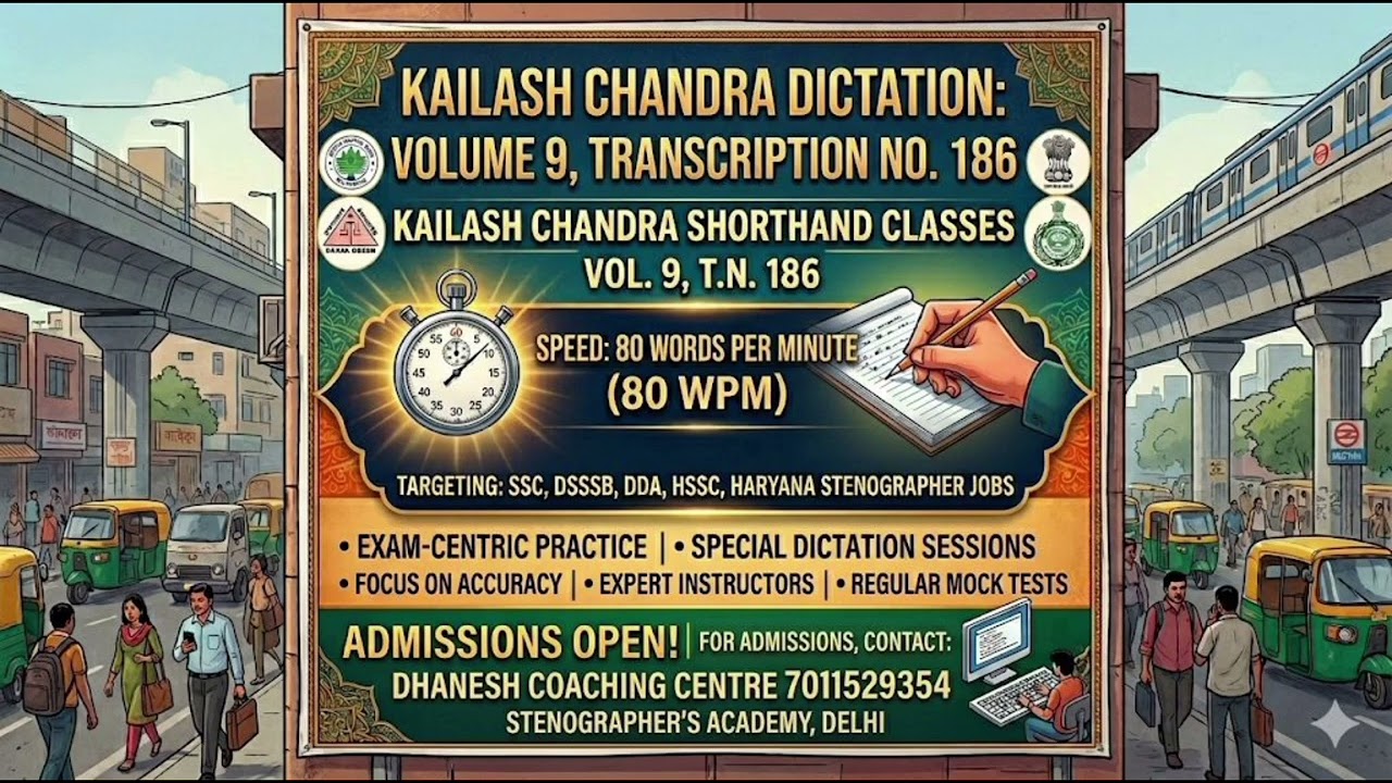 #kailashchandra vol 9 t n 186 speed @ 80 wpm SSC DSSSB DDA NHAI AIIMS ITI VOCATIONAL 