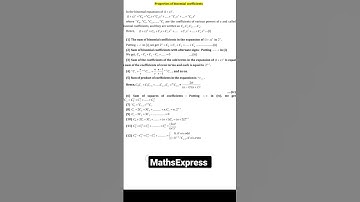 Binomial coefficients Properties Maths IIT JEE and MH-CET
