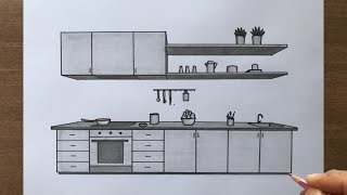 How to Draw a Kitchen in 1 Point Perspective