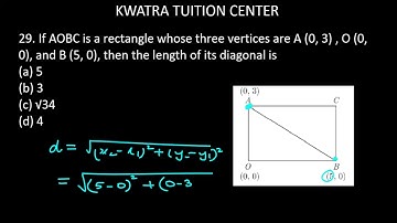 29. If AOBC is a rectangle whose three vertices are A (0, 3) , O (0, 0), and B (5, 0), then the l